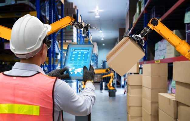 Sistemas de brazos robóticos inteligentes para tecnología digital innovadora de almacenes y fábricas