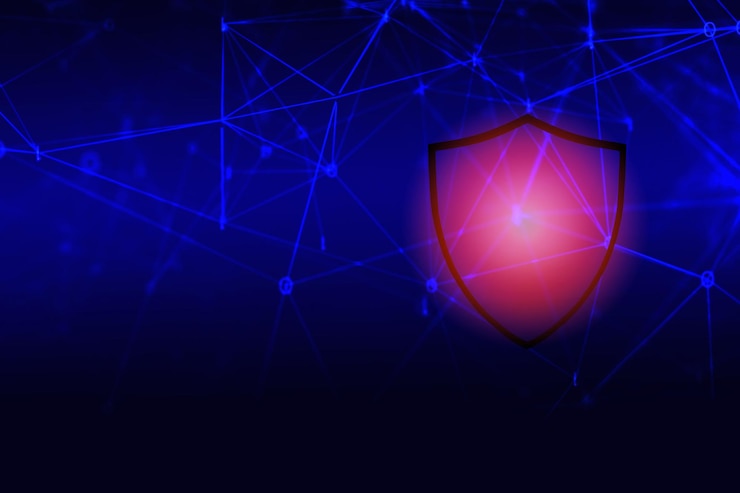 Foto sistemas de segurança de dados computador com escudo em rede de dados para proteger crime por um hacker anônimo tecnologia da internet fundo conceito de segurança cibernética
