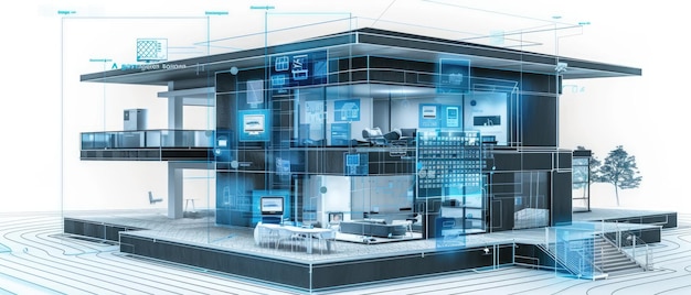 Sistemas domésticos inteligentes modernos de edificios inteligentes El hogar inteligente es un fondo aislado