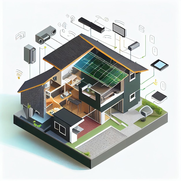 Sistemas domésticos inteligentes modernos de edificios inteligentes El hogar inteligente está aislado de fondo Generar Ai