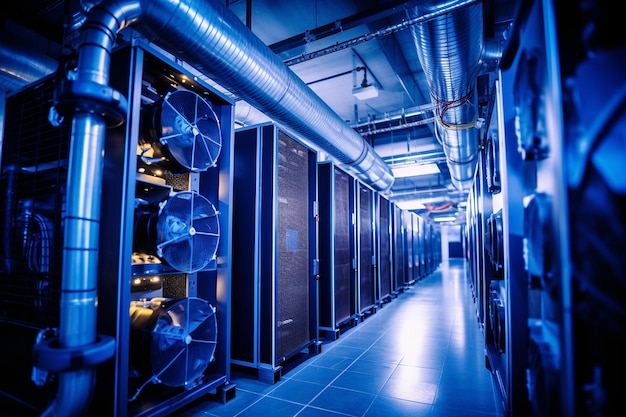 Sistemas de refrigeración innovadores en acción dentro de una sala de servidores de alta tecnología