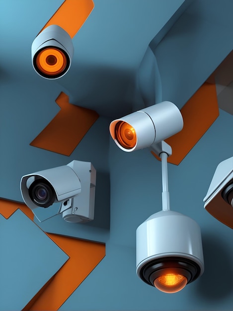 Sistemas de seguridad de cámaras de vigilancia en una pared de color azul