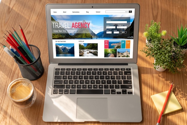 Foto site de agência de viagens on-line para pesquisa moderna e planejamento de viagens