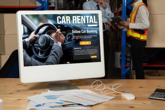 site de aluguel de carros na tela do computador para turistas alugar um carro para confortavelmente