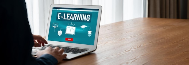 Foto site de elearning com software moderno para o aluno estudar online na rede de internet