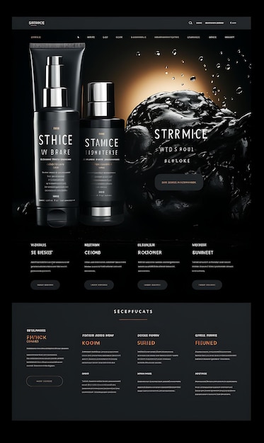 Site de produtos de higiene pessoal premium para homens Slick Silver e Black Col Layout Design Concept Idea