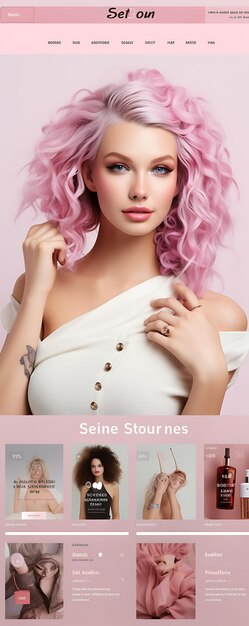 Foto site do salão de cabelo exclusivo para mulheres pastel rosa e rosa ouro col layout conceito de design idea