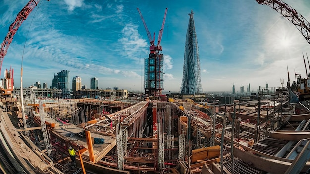 Foto un sitio de construcción con un edificio en el fondo