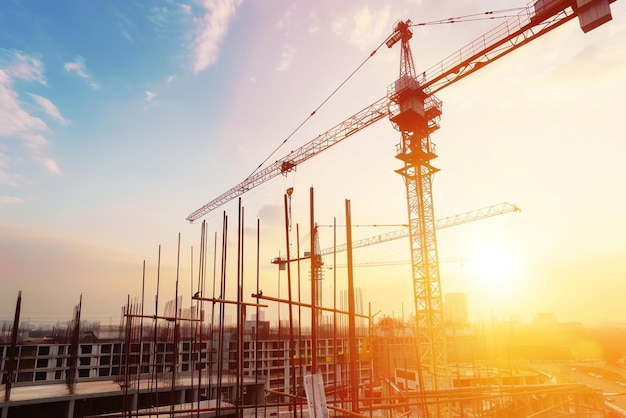 un sitio de construcción con una grúa y un edificio en el fondo