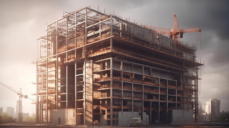 Sitio de construcción con grúas y edificio en construccióngenerativo ai