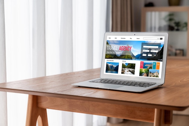 Foto el sitio web de la agencia de viajes en línea para la búsqueda de moda y la planificación de viajes ofrece ofertas y paquetes para la reserva de vuelos, hoteles y tours.