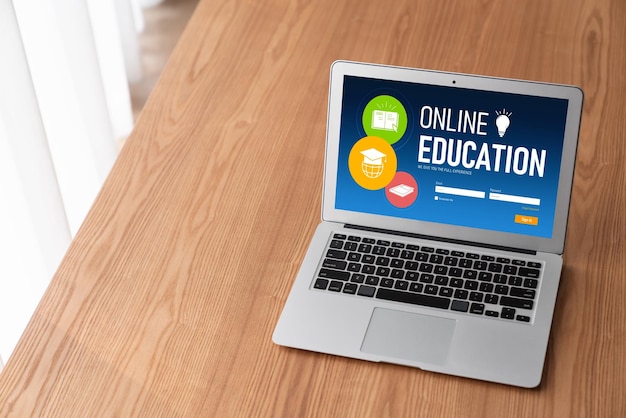 Foto sitio web de aprendizaje electrónico con software moderno para que los estudiantes estudien en internet