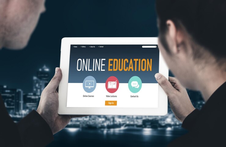 Foto sitio web de aprendizaje electrónico con software moderno para que los estudiantes estudien en línea en la red de internet