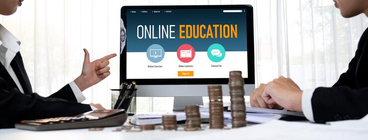 Foto sitio web de aprendizaje electrónico con software rápido para que los estudiantes estudien en internet