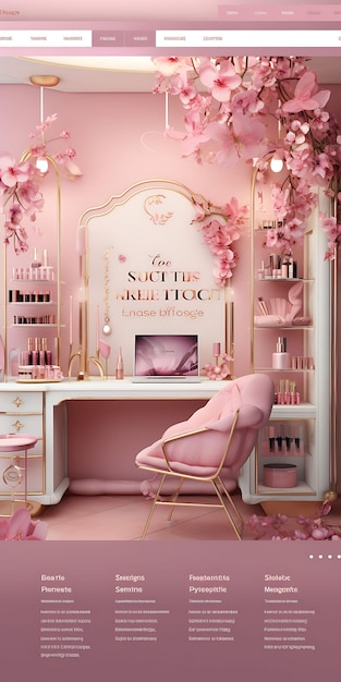 Foto sitio web del estudio de maquillaje para mujeres tema de color oro rosa con una idea de diseño de diseño de diseño de carroza