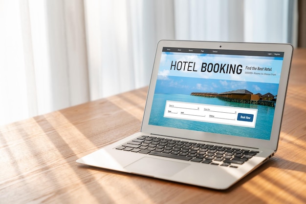 Foto el sitio web de reserva de alojamiento de hotel en línea proporciona un sistema de reserva moderno