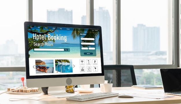 El sitio web de reserva de alojamiento de hotel en línea proporciona un sistema de reserva moderno