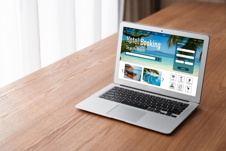 Foto el sitio web de reserva de alojamiento hotelero en línea proporciona un sistema de reserva de moda
