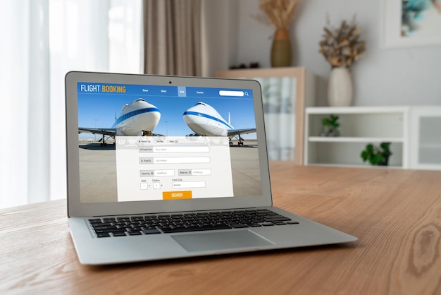 Sitio web de reservas de vuelos en línea proporciona un sistema de reservas moderno Concepto de tecnología de viajes