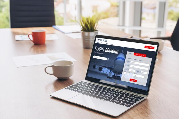 Sitio web de reservas de vuelos en línea proporciona un sistema de reservas moderno Concepto de tecnología de viajes