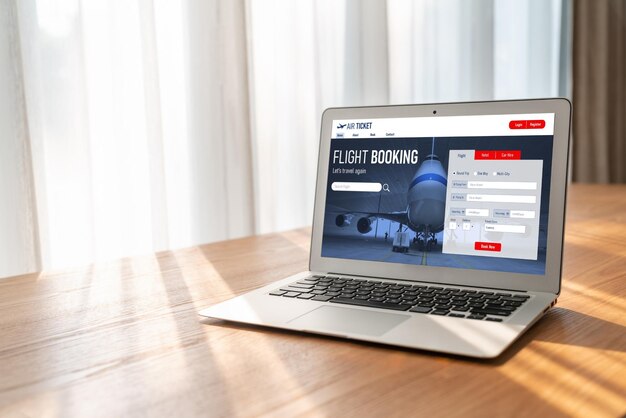 Sitio web de reservas de vuelos en línea proporciona un sistema de reservas moderno Concepto de tecnología de viajes