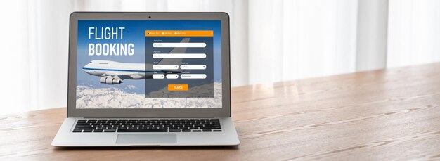 Sitio web de reservas de vuelos en línea proporciona un sistema de reservas moderno Concepto de tecnología de viajes