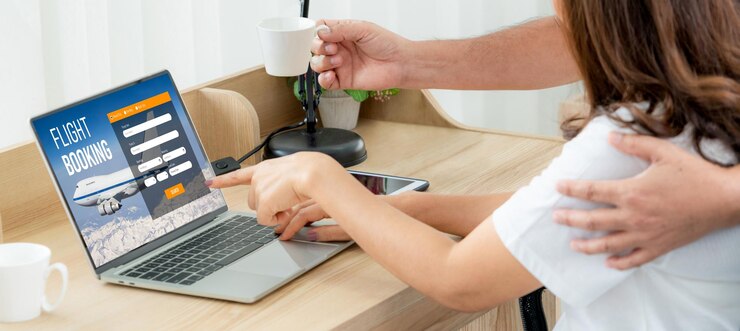 Foto el sitio web de reservas de vuelos en línea proporciona un sistema de reservas moderno