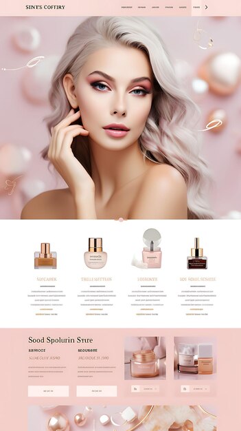 Sitio web de servicios exclusivos de maquilladores para mujeres Rose Gold y Mar Layout Design Concept Idea