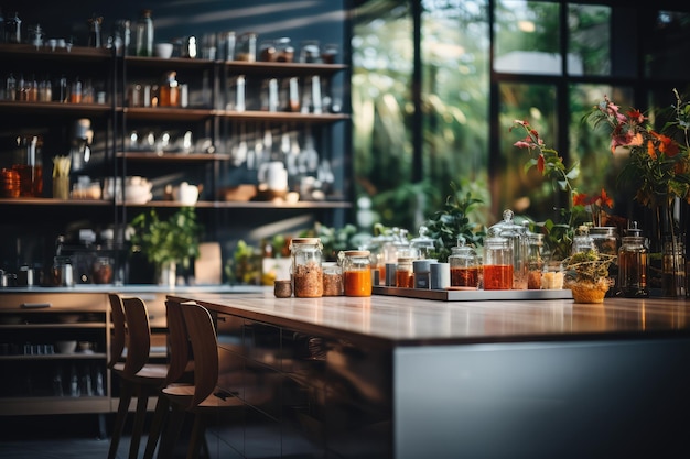 situação de cozinha moderna com fotografia de publicidade profissional de fundo desfocado