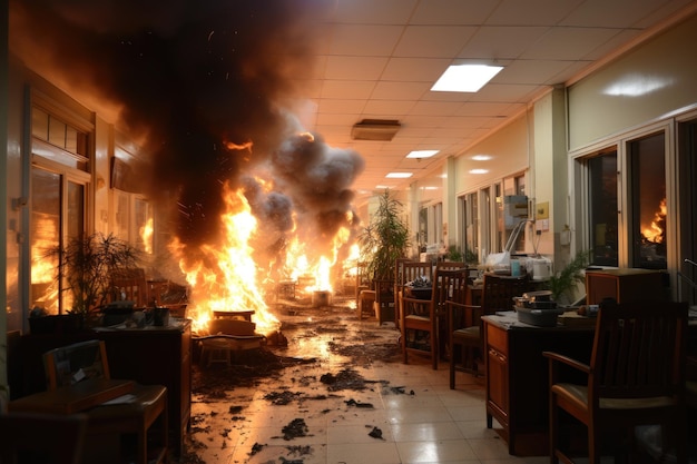 Foto situación hospital escenarios de inicio de incendio fotografía publicitaria profesional