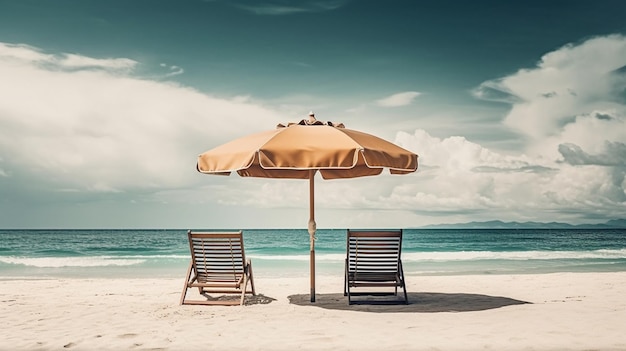 Sitz und Sonnenschirm am Strand Generative AI