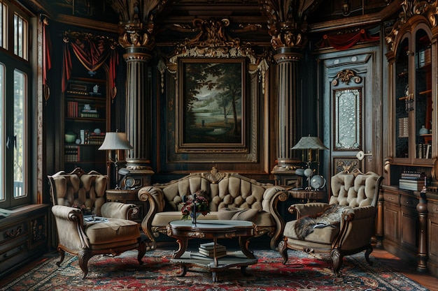 Sitzbereich im viktorianischen Stil mit Tuftmöbeln