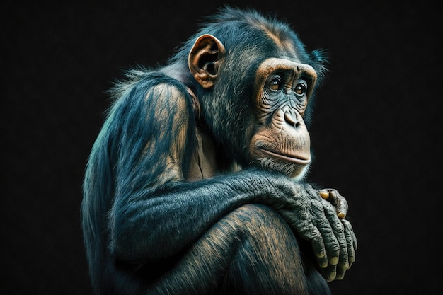 Sitzender Affe Schimpansenaffe achtet sehr auf etwas