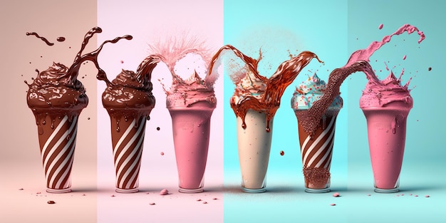 Six Extreme milkshakes com biscoitos de chocolate e doces