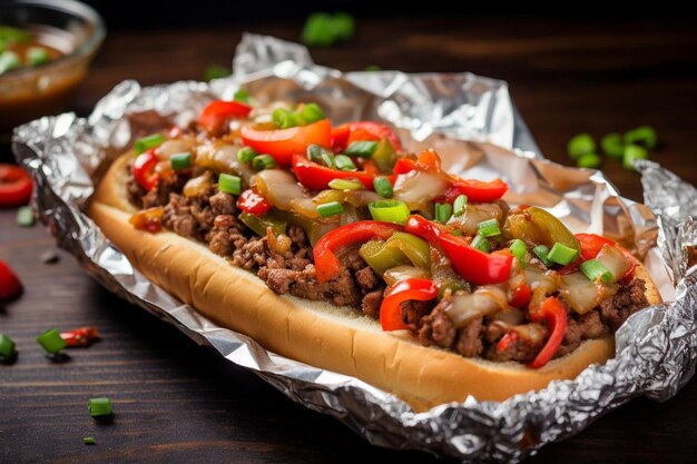 Sizzling Cheesesteak Delight Estilo de Filadelfia sobre un fondo blanco Comida deliciosa