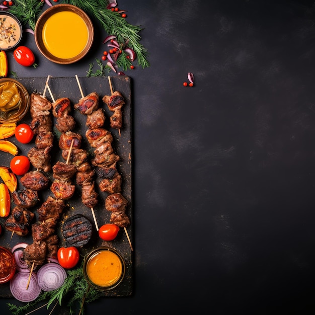 Sizzling Grilling Concept Meats Marinades und Skewers Top View