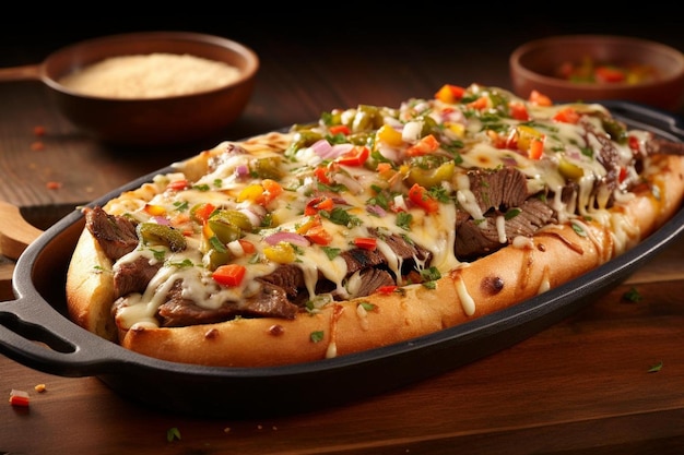 Sizzling Savory Juicy Philly Cheesesteak em fundo branco Comida deliciosa