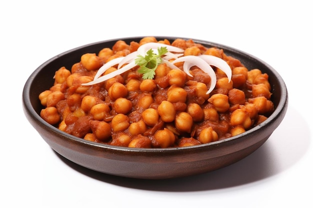 Foto sizzling spuds saboroso chole kulche en un fondo blanco