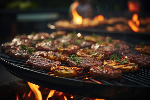 Sizzling verano barbacoa a la parrilla filetes y verduras