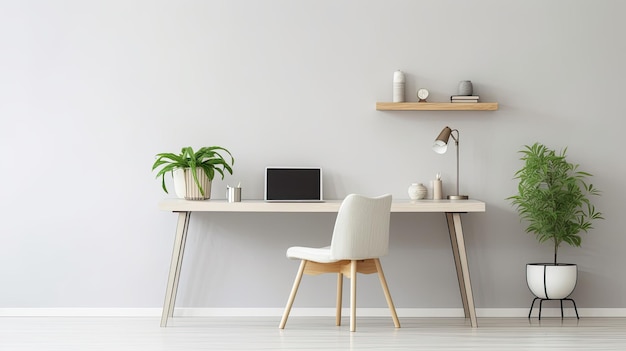 Skandinavisch inspiriertes Heimbüro mit Schreibtisch aus Eichenholz und ergonomischem Stuhl