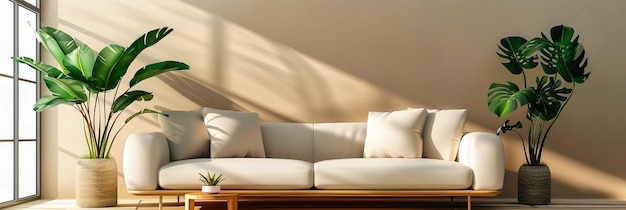 Skandinavisch inspiriertes Wohnzimmer mit elegantem Sofa und minimalistischem Dekor perfekt für modernen Komfort