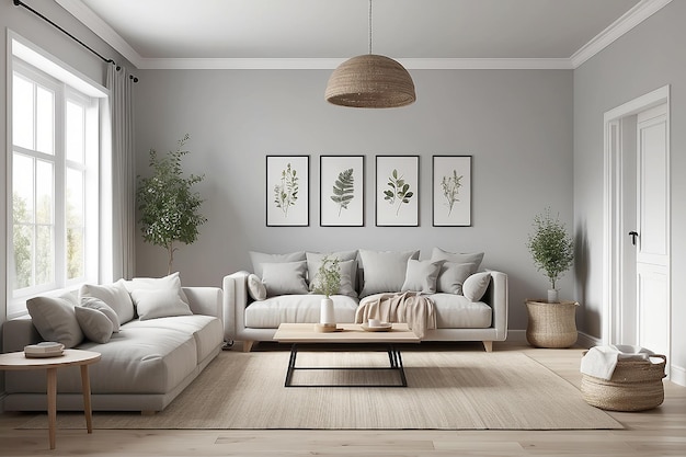 Foto skandinavisches bauernhaus wohnzimmer innenwand-mockup 3d-rendering