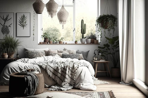 Foto skandinavisches boho-schlafzimmer