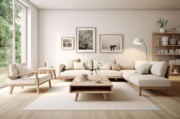 Skandinavisches minimalistisches Wohnzimmer-Innendesign