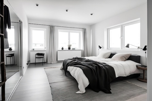 Skandinavisches Schlafzimmer mit minimalistischem Design und klaren Linien