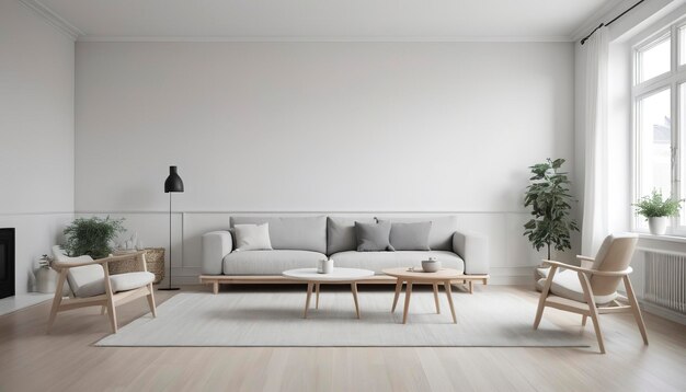 Skandinavisches Wohnzimmer mit minimalistischer Innenarchitektur