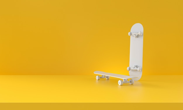 Skate branco sobre fundo amarelo. renderização 3d.