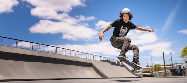 Foto skateboard freestyle jovem ia gerativa