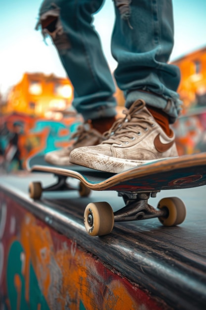 Skateboarder en el parque de patinaje de la ciudad