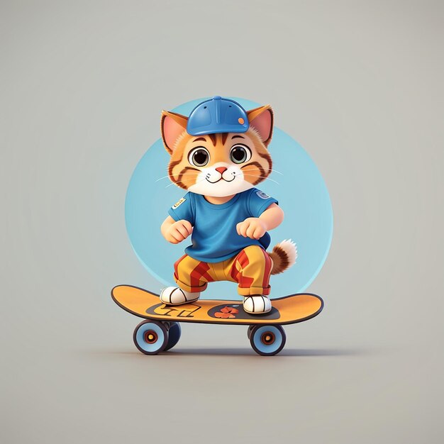 Skateboarding Cat Cute Cartoon Icon für Tier-Sport-Liebhaber